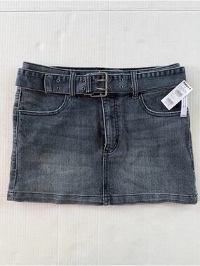 RSQ Charcoal Gray Denim Mini Skirt with Belted Waist